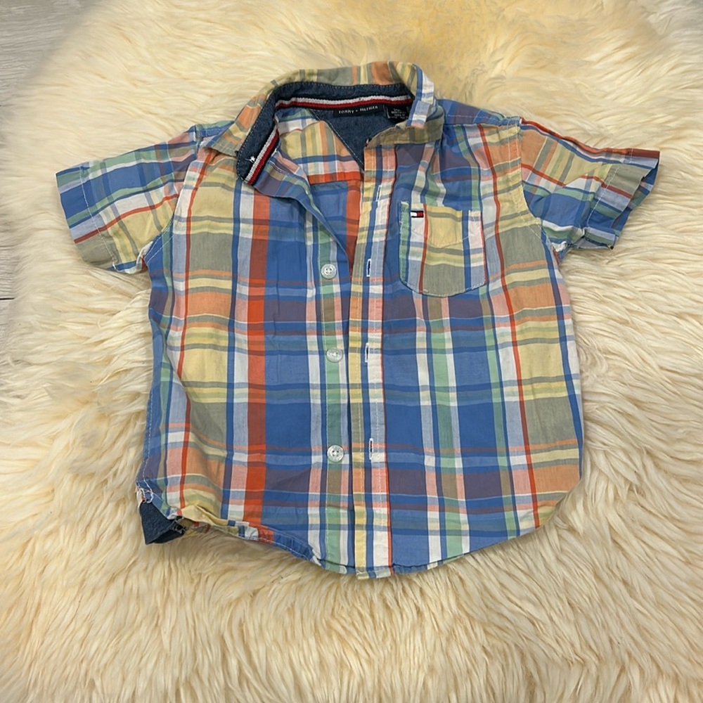 Tommy Hilfiger Half-Sleeve Striped Print Colourful Button Down Shirt Size 24M